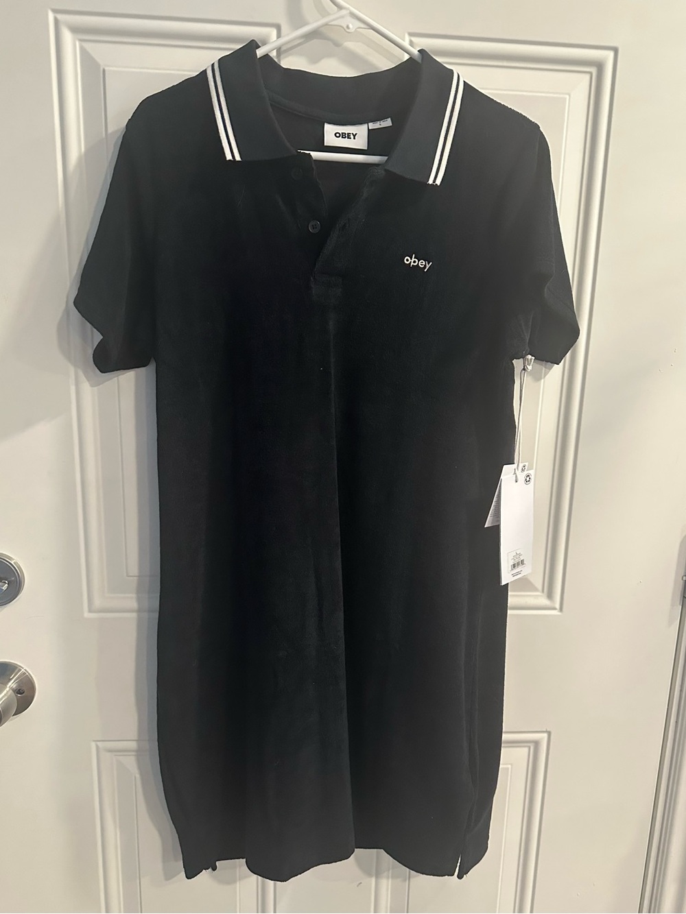 NWT - Obey Polo Dress Lucia Womens Polo Dress large black white button up